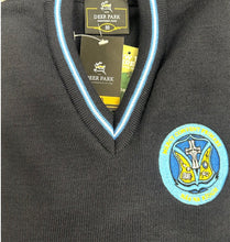 Load image into Gallery viewer, Mercy Convent Naas Crested V Neck School Jumper - Navy
